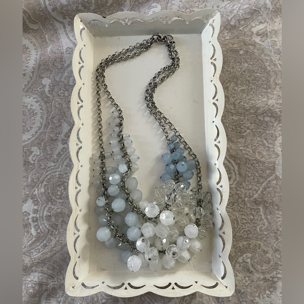 Double strand blue and clear beads. 19”